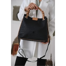 Just Polo Kadın Büyük Boy Ayarlanabilir Askılı Lüks El Ve Omuz Çantası Shoulder Bag Siyah - Taba