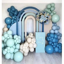 Beysüs Retro Derin Okyanus Kış Yeşili Fırtına Mavi Deniz Kumu Balon Zinciri 60 Adet Pompa Zincir Doğum Günü Seti