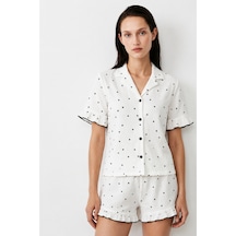 Kadın Relaxed Lastikli Beyaz Pijama Takımı