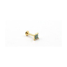 Turkuaz Taşlı Yıldız Tragus & Helix Piercing Gold Kaplama, Anti Alerjik, Kararma Yapmaz Çok Renkli