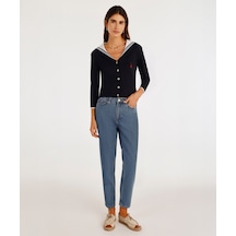 Yargıcı Kemer Aksesuarlı Yüksel Bel Mom Fit Denim Pantolon 25ykpn3024x 515 Mavi