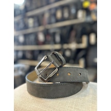 Trg Polo Gri Tek Dikiş Hakiki Deri Erkek Kemeri- 4 Cm
