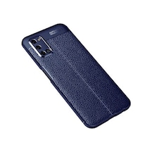 Oppo A92 Kılıf Deri Desenli Ve Esnek Yapılı Sağlam Derry Silikon Kılıf Lacivert