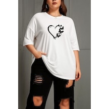 Benroma Büyük Beden Kalpli Kelebek Baskılı Unisex Tişört Çok Renkli