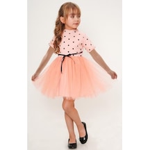 Mnk Baby & Kids Kısa Kol Kız Puantiyeli Tütülü Günlük Elbise Mnk0504 Somon