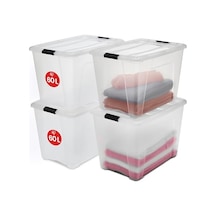 Kapaklı Saklama Kutuları, 60l, 4'lü Set, Şeffaf, Güvenli Tokalar, İstiflenebilir, Çekme Kulpları, Yatak Odası, Dolap, Ofis, Organizasyon İçin, Bpa İçermeyen Plastik, Giysi Çantası, Ntb-60