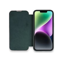 Apple iPhone Uyumlu  14 Pro Max Uyumlu Kılıf Dolpin Kapaklı - Koyu Yeşil