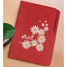 Bk Gift Kişiye Özel Papatya Temalı Kırmızı Termo Deri Not Defteri 15x21cm-1