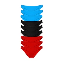 9 Adet Set Likralı Kadın Slip Külot Siyah Kırmızı Mavi