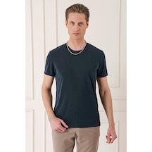Efor Slim Fit Bisiklet Yaka Doku Desenli Pamuklu Siyah Tişört Ts 881 Siyah