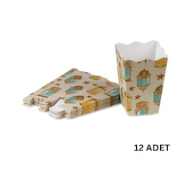 12li Ramazan Temalı Patlamış Mısır, Şeker Kutusu, Hediye Popcorn, İkram Kutusu, 6x6x11 Cm, Krem Renk Krem
