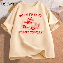 Flood Of Style Doğan Öldürmek Zorunda T Shirt Çalışmak Boy Retro Karikatür Grafik T Shirt Meme Çöp Panda T-s Haki