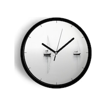 Yelkenli Modern Duvar Saati - 30cm - Önü Camlı Siyah Kasa - Sessiz Mekanizma-jh0326 Siyah