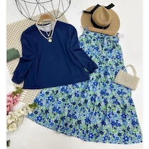 Lovie Moda Kadın Çalıkuşu Etekli Takım Lacivert