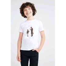 Leon Mathilda Baskılı Unisex Çocuk Beyaz T-Shirt