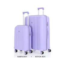 Mçs Bavul Büyük Ve Kabin 2li Set Kırılmaz Silikon Valiz V305 Lila