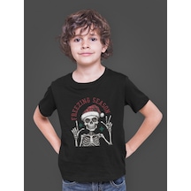 Bumeta Noel Temalı Christmas Freezing Season Çocuk Tişört T-shirt Siyah