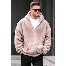 Bej Peluş Over Fit Kapüşonlu Fermuarlı Erkek Sweatshirt 6049 Bej Bej Peluş Over Fit Kapüşonlu Fermuarlı Erkek Sweatshirt 6049 Bej