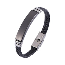 Novahub Hip Hop Siyah Deri Bileklik Paslanmaz Çelik Bileklikler Kelepçeler Erkekler Charm Kelepçe Erkek Takı Moda Hediye Siyah Siyah