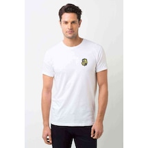 Hufflepuff H P Baskılı Beyaz Erkek Tshirt