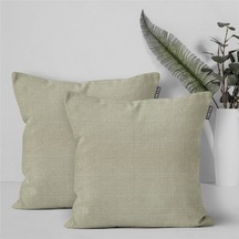 2'li Keten Görünümlü Kırlent Kılıfı Krem