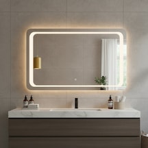 70x90 Cm Köşe Form Led Li Dikdörtgen Ayna Dimmable Dokunmatik Günışığı 3000k Sarı