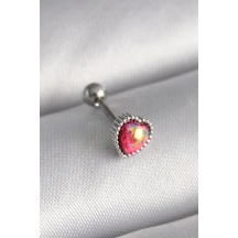 316l Çelik Gümüş Renk Kırmızı Mineli Kalp Tragus Piercing - Tj-pr1267 Çok Renkli