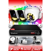 Bayicam 3 Kameralı Süper 1 İç Kamera Set 100 GB 5 MP 2K Renkli Gece Görüşlü Güvenlik Kamerası Sistemi