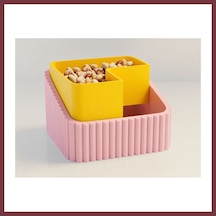 Storeşahin 3d Baskı Fıstık Kasesi - Çift Hazneli Kabuk Ayırıcı Sunum Kasesi - Pembe Sarı Shn0720