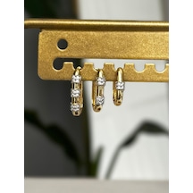 Taş İşlemeli Halka Gold 3'lü Set Küpe Altın