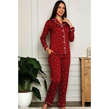 Alimer Kadın Bordo Gömlek Yaka Uzun Kol Pijama Takımı Edy2576uk-b Bordo