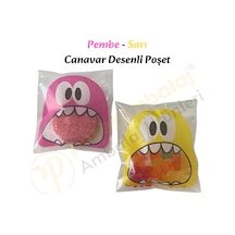 50 Adet Pembe-sarı Renkli Canavar Desenli Cake Pop & Kurabiye Poşeti-10x15 Cm
