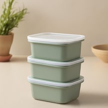 Dörtgen Plastik 3'lü Saklama Kabı 500 Ml Şeffaf Kapak Çok Renkli