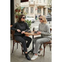 Lela Oversize Fit Balıkçı Yaka Yumuşak Dokulu 2'Li Paket Triko Bayan Kazak 680Kz00469S2 Antrasit-Açık Gri