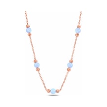 Çekirdekjewelry 925 Ayar Gümüş Opal Taşlı Toplu Kolye Sarı Rose Ve Rodyum Kaplama Zincirli Minimal Kadın Kolyesi Pembe