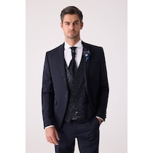 Ysf Erkek Lacivert Çıkma Şal Yaka Slim Fit Damatlık
