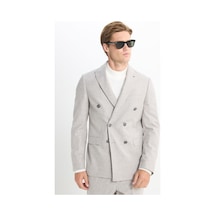 AC&Co / Altınyıldız Classics Erkek Tas Yünlü Slim Fit Dar Kesim Kırlangıç Yaka Kapak Cepli Kruvaze Takım Elbise Tas