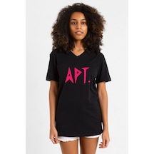Blackpink Apt Siyah Kadın V Yaka Tshirt SIYAH