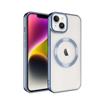 Kilifone - İphone 14 Plus Uyumlu Kılıf Magsafe Özellikli Arkası Şeffaf Setro Silikon - Mavi - T24604