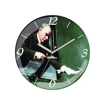 Atatürk Vatandaş Mektup Çap 30cm Sessiz Akar Bombeli Gerçek Cam Duvar Saati Çok Renkli