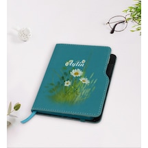 Kişiye Özel Papatya Temalı Turkuaz Termo Deri Defter-13