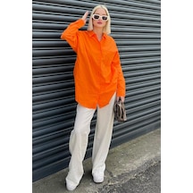 Madmext Turuncu Oversize Basic Cepli Poplin Gömlek Mg1530 Turuncu