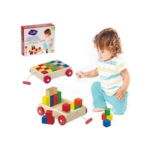 Renkli Küp Bloklu Kutulu Ahşap Çekçek Araba