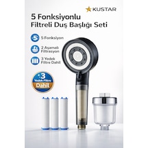 Filtreli Duş Başlığı Seti 3 Yedek Filtre + Harici Su Arıtma Aparatı 2 Aşamalı Filtrasyon Siyah