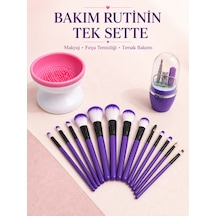 12 Li Makyaj Fırça Seti Fırça Temizleme Cihazı Ve Manikür Pedikür Seti 3 Lü Kadın Güzellik Bakım Paketi