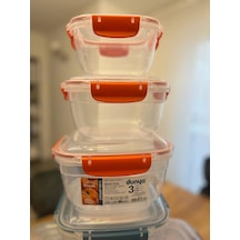 3'lü Master Kare Saklama Kabı Seti, 900ml-1500ml-2400ml, Şeffaf Çok Renkli
