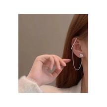Lunarie Gümüş Zirkon Zincir Ear Cuff Küpe Modern Kararmaz