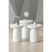 Dıamond,bohem Sehpa, 3'lü Set,yan Sehpa,zigon Sehpa-beyaz Renk Gövde & Beyaz Mermer Desenli Tabla Beyaz Gövde & Beyaz Mermer Desenli Tabla