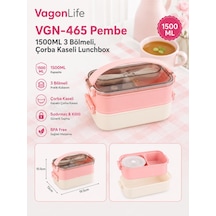 Vagonlife Vgn-465 Pembe 1500 Ml Kapasiteli 3 Bölmeli Çorba Kaseli Lunch Box Beslenme Kabı Çok Renkli