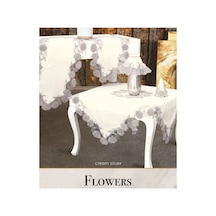 Salon Takımı Çeyizlik Flowers Model Bej 5 Parça Keten Dantelli Masa Örtüsü Seti Çok Renkli